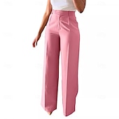 economico gamba larga e vita alta-Per donna Gamba larga Pantaloni Eleganti Pantaloni Moda Lunghezza intera Naturale Semplice Tasche Laterali Comodo Traspirabilità Ufficio / Carriera Affari Nero Bianco Giallo Rosa Primavera Autunno
