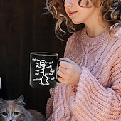 economico Tazze e tazzine-Tazza da caffè divertente, grafico del dolore con figura stilizzata, tazza in ceramica nera da 11 once e 330 ml, regalo sarcastico per amici, colleghi e adulti.
