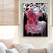 abordables Hasta 30 $-Chic Pink Girl Blowing Balloons Canvas Art Print - Modern Fluid Wall Decor for Living Room &amp; Kitchen Reusable No Frame Needed