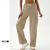 abordables Pantalones de yoga y bombachos-Mujer Pantalones casuales Pantalones deportivos cargo Con bolsillos Control de barriga Alta cintura Gimnasio Rutina de ejercicio De Deporte Prendas de abajo Color sólido Negro Verde Caqui Otoño