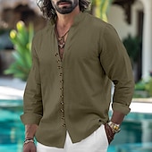 economico Vacanza-Per uomo Camicia Camicia di lino Camicia Estiva Camicia casual Camicia con Bottoni Semplice Vacanza Crociera Nero Bianco Rosa Azzurro cielo Manica Lunga Colletto alla coreana Primavera &amp; Autunno