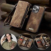 Недорогие Чехлы для iPhone-телефон Кейс для Назначение iPhone 16 15 14 Pro Max Plus iPhone 16e iPhone 13 iPhone 12 Mini Кошелек для карт Съемный Молния с ремешком на запястье ТПУ Кожа PU