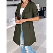 levne Trench Coaty-Dámské Neformální bunda Pohodlné Prodyšné Kapsy Módní Na běžné nošení Bez vzoru Dovolená ulice Ležérní Denní nošení Otevřený vepředu Standardní Přehnutý Běžný Dlouhý rukáv Svrchní oděvy Černá Khaki