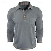 preiswerte Klassisches Poloshirt für Herren-Herren Golfshirt Golf Poloshirts Arbeit Lässig Revers Langarm Basic Modern Farbblock Patchwork Knöpfe Frühling Herbst Normale Passform Aprikose Marineblau Blau Grün Hellgrau Dunkelgray Golfshirt