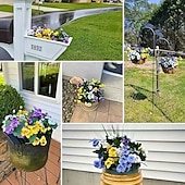 cheap Artificial Plants &amp; Flowers-6 Bundles Artificial Pansy Flowers for Outdoor Indoor Use, Weather Resistant Fake Plastic Plants for Garden, Home Decor, White Purple Yellow