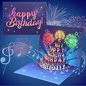 abordables Decoración y lámparas de noche-Tarjetas de cumpleaños, tarjetas de felicitación con fuegos artificiales emergentes en 3D, musicales &amp;Tarjeta de regalo de cumpleaños con luces LED, regalo de feliz cumpleaños