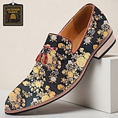 billiga Jacquard-skor-Herrloafers i jacquard med blommönster och tofsar för bröllop, bankett och formella evenemang