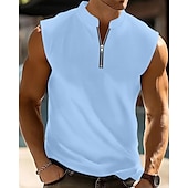 preiswerte Fitness Tank-Tops-Herren Tank Top Weste Unterhemd Ärmelloses Shirt Ärmellos Viertelreißverschluss Sommer Einfach Mode Designer Basic Klassisch Urlaub Straße Ausgehen Schwarz Weiß Rote Top T-Shirt für Herren