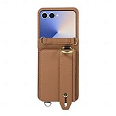 economico Cover Samsung-telefono Custodia Per Samsung Galaxy Z Flip 7 Z Flip 6 Z Flip 5 Z Flip 4 Copertura Posteriore con Cordino Cavalletto Slot per Carte Retrò TPU Pelle PU