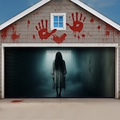 billige Halloween dekorasjon-Halloween Utendørs Garasje Dørtrekk Spøkelsesbrud Bedriftskaller Banner Stort Teppe Bakgrunns Dekorasjon Ferie Utendørs Garasje Dør Hjemme Vegg Dekorasjoner