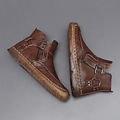 billiga Stövlar-Herr retro läderstövlar med spänne, bekväma loafers för vardagliga utflykter, bilkörning och höstmode