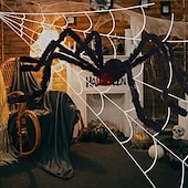 お買い得  ハロウィンの屋外装飾-16.5フィートの大きな蜘蛛の巣 + 5フィートの毛深い蜘蛛 &amp;伸縮性のあるクモの巣、ハロウィーンの飾り、恐ろしい偽のクモ、三角形の巨大なクモの巣、屋外屋内お化け屋敷ポーチ庭用の大型小道具