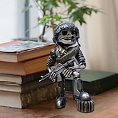 cheap Halloween Hanging &amp; Tabletop Decorations-Halloween Skeleton with Machine Gun Resin Figurine, Sci-Fi Alien Robot Statue with Gatling Gun, Creepy Resin Decor for Home, Office or Party Display