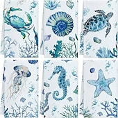 abordables Nettoyage de la cuisine-Ensemble de 6 torchons de cuisine en microfibre ultra doux et absorbants, motif tortue de mer et animaux marins, pour la cuisine, la pâtisserie et le nettoyage, torchons de cuisine décoratifs pour la