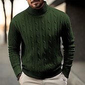billiga tröja för män-Herr Pullover tröja Stickad tröja Ribbad Kabel Sticka Vanliga toppar Stickat Slät Polokrage Mode Ledigt Semester Dagliga kläder Kläder Höst vinter Kamel Vin M L XL