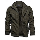 Men's Fleece Cargo Jacket Cotton Winter Outdoor Thermal Warm Top Black Green Khaki cheap Fleece & 3 in 1 Jackets-Men's Fleece Cargo Jacket Cotton Winter Outdoor Thermal Warm Top Black Green Khaki