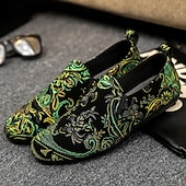 economico Scarpe Casual Slip-On-scarpe slip-on ricamate nere e verdi da uomo – scarpe casual eleganti con design floreale, adatte per feste e occasioni alla moda