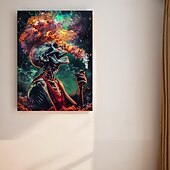 billiga Halloween-rökande skalle &amp;vibrerande rökfärgad canvastavla 12x16 - ramlös väggdekor för hemmakontor/café, perfekt för sovrum, vardagsrum, badrum, perfekt för rumsinredning