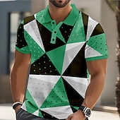 abordables Polo géométrique pour homme-Homme Formes Géométriques Abstrait Polo Manche Courte Polos Chemises à Col Occasionnel Rue Athleisure Tenue quotidienne Boutons Été Rouge Bleu Vert
