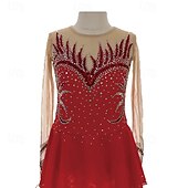 preiswerte Eiskunstlaufkleider-Eiskunstlaufkleid Damen Mädchen Eislaufen Kleid Patchwork Daumenloch Netzstoff Spandex Dehnbar Training Übung Professionell Eiskunstlaufkleidung Thermowarm Kristall / Strass Langarm Eislaufen