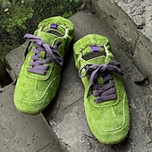 abordables Baskets-Baskets décontractées à lacets en daim vert pour hommes avec tige texturée et semelle souple, style urbain rétro pour un usage quotidien, des promenades le week-end et des sorties urbaines