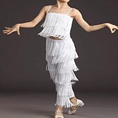 voordelige Latin danskleding-Meisjes Latijns-Amerikaanse dansbroek met kwastjes, danszaaldans, professionele kinderrumba tango salsa oefenbroek met kwastjes.