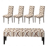 preiswerte Sofabezug-Bedruckte Stuhlhussen und Bankhussen-Sets für Esszimmerstühle, bestehend aus 5 Stück, 4 Stuhlhussen und 1 Bankhusse