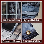 olcso halloween faliszőnyegek-2 db-os halloweeni ablakdekoráció női szellem halloweeni ablak horror női szellem baba függöny szett horror koponya poszter beltéri és kültéri partidekoráció