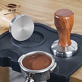 billige Kjøkkenutstyr og -redskap-Kaffestamper med håndtak i svart valnøtt eller eik, espressofordeler i rustfritt stål i 304 og tampere for barista, tilbehør til kaffemaskin