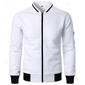baratos Jaquetas Casuais-Homens jaqueta leve Jaqueta casual Jaqueta do time do colégio Férias Diário Bolsos Emenda Primavera Outono Bloco de cor Moda Clássico Colarinho Chinês Padrão Tecido Waffle Preto Branco Vinho Azul