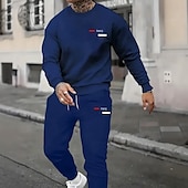 halpa Miesten 3D Collegepaita Setti-Miesten Pariisi 2kpl 3D-hupparisarjat Verryttelypuku Pullover-huppari Pitkähihainen Pitkät housut Tiukka pyöreä kaula-aukko Urheilullinen Rento arki Kausaliteetti 3D-tulostus Kevät Syksy Talvi Musta
