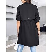 levne Trench Coaty-Dámské Neformální bunda Pohodlné Prodyšné Kapsy Módní Na běžné nošení Bez vzoru Dovolená ulice Ležérní Denní nošení Otevřený vepředu Standardní Přehnutý Běžný Dlouhý rukáv Svrchní oděvy Černá Khaki