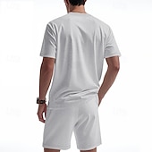 economico T-shirt set da uomo-Per uomo Camicia a nido d&#039;ape Completi T-shirt Outfit 2 pezzi Maglietta e pantaloncini Manica Corta Scollo a V Estate Semplice Moda Casual Allacciato 2 Pezzi Vacanza Abbigliamento quotidiano Uscire