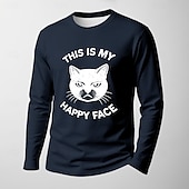 お買い得  メンズおもしろTシャツ-メンズロングスリーブグラフィックTシャツ - グランピーキャット &#039;これが私の幸せな顔&#039; 面白い皮肉シャツ
