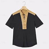 billiga grundläggande t-shirts-Herr T-shirt T-shirts Kortärmad Krage Sommar Färgblock Vintage Mode Spetsknuten Mönster Ledigt Dagligen Sport Mörkbrun Drak Grey Blå Topp t-shirt för män