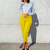 abordables pantalons habillés pour femmes-Femmes Dress Pants works Mode Streetwear Longueur complète Naturel Uni Taille Élastique Confortable Formel Travail Noir Blanche Jaune Rouge Automne Coupe régulière