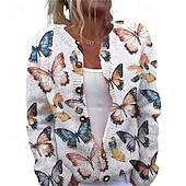 preiswerte Strickjacken und Oberbekleidung-Damen Pullover Strickjacke Mode Streetwear Täglich Schmetterling Gerippt Öffnung vorne Gestrickt Druck Langarm Lange Oberteile Stricken Ferien Ausgehen Wochenende Weiß Blau Herbst Winter
