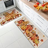 billiga Mattor &amp; mattor &amp; mattor-Höstens pumpa linnemattor set - absorberande, oljebeständigt kök &amp;Dörrmattor för entrén, set med 2 delar