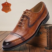 baratos Sapatos Sociais Clássicos-Sapatos oxford masculinos de couro de crocodilo marrom com relevo – sapatos sociais clássicos para homens de negócios e convidados de casamento