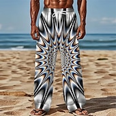 abordables Pantalons décontractés imprimés pour hommes-Homme Illusion d&#039;optique Vertigineux Géométrique Pantalons Pantalons Amples Pantalon décontracté Taille Moyenne Mode Décontractée Extérieur Vacances Taille élastique avec cordon de serrage Pantalon