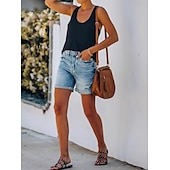 billige Denim shorts-Dame Shorts Fritid Komfort Kort Naturlig عادي Lomme Utskjæring comfy Sport &amp; Utendørs Fritid / hverdag Blå Sommer Normal