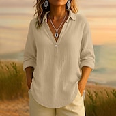 preiswerte Hemden-Damen Bluse Einfarbig Elegant Lässig Langarm V Ausschnitt Normale Oberteile Täglich Ferien Knöpfe Schwarz Rosa Blau Purpur Grün Sommer Frühling Herbst