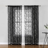 billiga Gardiner och draperier-gardiner med jacquardspetskant - färdiga, tunna utomhusgardiner i lantlig stil