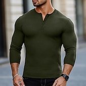 economico Maglietta casual Henley-Per uomo Maglietta Maglia Henley Manica Corta Tribale Testurizzato Tinta unita Designer Essenziale Stile Boho Stampato Bottonato Scollo a V Henley All&#039;aperto Casuale Quotidiano Estate Autunno Tutte