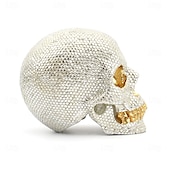 economico Decorazioni Appese e da Tavolo per Halloween-Statuetta in resina di Halloween, mini teschio con paillettes argentate, decorazione creativa per la casa, ornamento da tavolo, spettrale artigianato in resina di Halloween, accessorio decorativo per la festa, espositore da bar