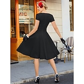 abordables Robes-Rétro Vintage Années 1950 Rockabilly Midi Robe Robe trapèze Robe Évasée Ajusté &amp; Évasé Col en V Femmes Halloween Carnaval Saint-Valentin Occasionnel Retour à la maison Soirée à thème rétro Adulte Robe