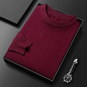 abordables Pull col rond-Homme Pull Pull Tricoté Côtelé Tricoter Hauts Réguliers Tricoté Uni Col ras du cou Mode Basique Vacances Tenue quotidienne Vêtement Tenue Automne Hiver Chameau Vin S M L