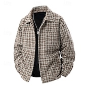 男性用 軽量ジャケット カジュアルジャケット バケーション 日常 保温 ポケット 秋 冬 チェック ファッション クラシック ラペル レギュラー ブラック カーキ色 グレー ジャケット お買い得  カジュアルジャケット-男性用 軽量ジャケット カジュアルジャケット バケーション 日常 保温 ポケット 秋 冬 チェック ファッション クラシック ラペル レギュラー ブラック カーキ色 グレー ジャケット