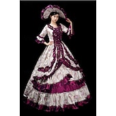 cheap Dresses-Vintage Rococo Renaissance Maxi Dress Normal Juliet Sleeve Princess Queen Elizabeth Pleated Flounced Princess Square Neck Fancy Dress Women's Halloween Carnival Masquerade Party Halloween Performance
