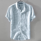 cheap Business Casual-Men&#039;s Linen Shirt Casual Shirt Cotton Linen Shirt Button Up Shirt Pattern Vacation Street White Dark Navy Sky Blue Khaki Short Sleeve Lapel Summer Clothing Apparel Button-Down